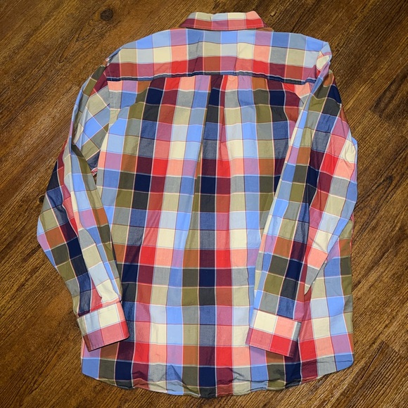 Alan Flusser Colorful Plaid Button Up Shirt Blue Paisley Cuffs & Accents Size XL - Picture 6 of 9